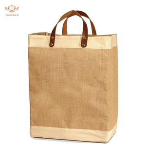 Meilleure Qualité 100% Coton Jute Réutilisable Jute et Bracelet En Cuir Poignées Poche Intérieure Jute Sac À Provisions De L'usine Du Bangladesh - Product Image 6