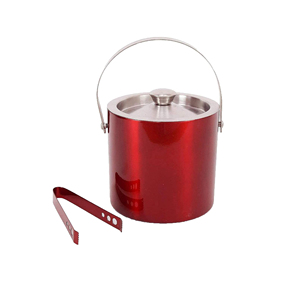 Cubo de hielo reutilizable desechable de acero inoxidable de doble pared de 1000ml con pinzas, herramienta de barra aislada roja para reuniones de fiestas - Product Image 1