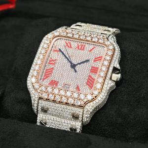 VVS-VS forme carrée en acier inoxydable cadran romain rose verre Moissanite diamant Quartz montre de mode simple - Product Image 3