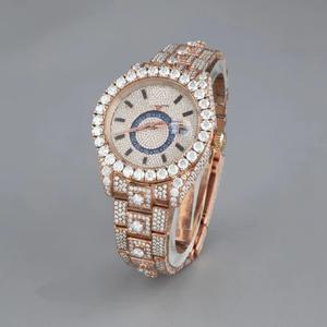 Nuevo reloj de cuarzo de lujo completamente para hielo VVS Moissanite diamante movimiento automático esfera de cristal de moda inoxidable envejecido hecho a mano - Product Image 3