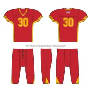 Custom youth teams Red American Football uniforms with golden tackle Twill team name and numbers American Football Uniform