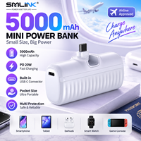 Batterie externe de poche mini 5000 mAh avec prise Type-C intégrée, charge rapide 20W, affichage LED, pour téléphone