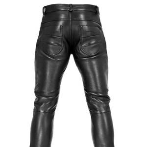 Recién llegado, pantalones de cuero para hombre, Color sólido, cintura media, ropa de calle informal, estilo Cargo High Street, diseño único OEM - Product Image 3