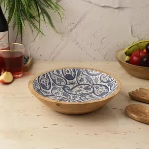 Bol de service rond en bois écologique pour ustensiles de cuisine polyvalents et décoration intérieure Bois de manguier de haute qualité - Product Image 1