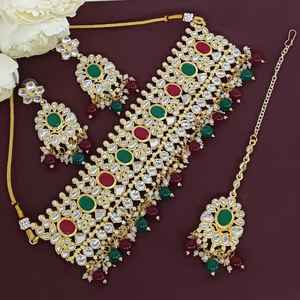 ชุดเครื่องประดับคริสตัลไข่มุกเทียมประดับคริสตัลแบบอินเดียสำหรับเจ้าสาวต่างหูสำหรับงานแต่งงานพร้อมชุดทิกก้าหลากสี - Product Image 3