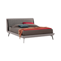 Cadre de lit double rembourré élégant au design contemporain, tête de lit en tissu capitonné, coutures géométriques de qualité supérieure