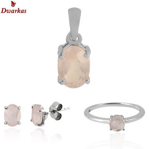 Anillo colgante de piedras preciosas de cuarzo rosa de Plata de Ley 925 de alta calidad para mujer y Niña - Product Image 1