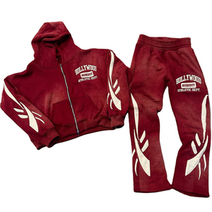 OEM personalizado Top Flare trajes de sudor para el último diseño bordado apilado Puff estampado sudor trajes ácido lavado chándal con logotipo - Product Image 6