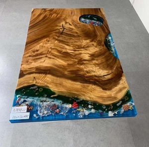 Table à manger rectangulaire en bois et résine époxy, style moderne, élégant, fait main, bleu océan, pour mariage, fête ou bureau - Product Image 3