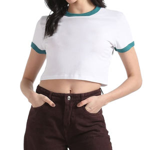 Top corto de algodón de secado rápido para mujer, camisetas de talla grande, transpirables, personalizadas, respetuosas con el medio ambiente, pedido al por mayor de OEM - Product Image 1