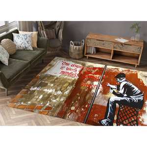 Tapis d'intérieur imprimé - Tapis de porte d'entrée avec motif graffiti Banksy, tapis doux à poils longs - Product Image 1