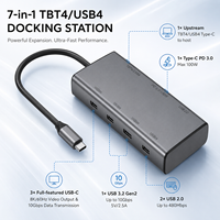 Station d'accueil Thunderbolt 4 / USB4 7 en 1, 8K*60Hz, 100W PD, 10 Gbps, sortie vidéo triple USB-C, hub en aluminium