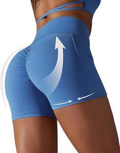 Pantalones cortos de Yoga de calidad superior para mujer, cintura cruzada, gimnasio activo, 100% poliéster, yoga elástico con bolsillos laterales - Product Image 2