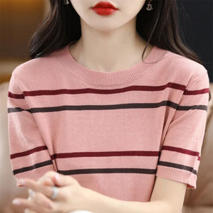 Verano 100% de mujer de algodón de manga corta de cuello sólido transpirable de secado rápido Regular Fit Casual moda camiseta colores personalizados OEM - Product Image 5