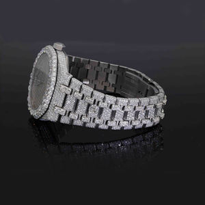 Meilleure vente Glacé VVS Clarté Moissanite Diamant Clouté En Acier Inoxydable Cristal Montre D'affaires Style Hip Hop De Haute Qualité - Product Image 3