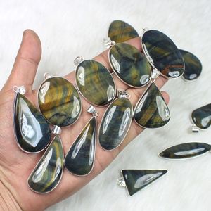 Conjunto de bisel con colgante de piedras preciosas de ojo de tigre azul natural al por mayor estilo bohemio para suministro y fabricación de joyas de plata - Product Image 5