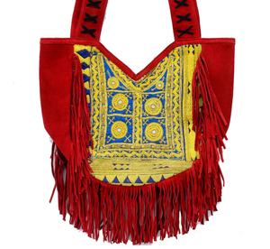 Bolso de mano bohemio de cuero grande con flecos Bolso de hombro de tela Vintage para Festival bohemio - Product Image 3