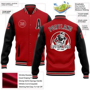 Custom Red Black-White Bomber Full-Snap Varsity Letterman Two Tone Jacket Windbreaker Streetwear vintage Men's Varsity Jacket - Product Image 2