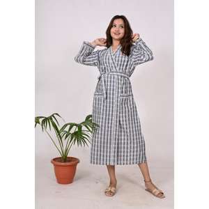 Kimono bohemio de algodón con estampado de bloques a mano, albornoz ligero para mujer, vestido largo suave para primavera y verano - Product Image 4