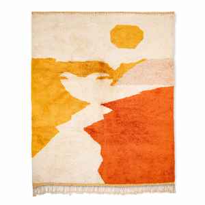 Tapis en laine marocaine vintage authentique avec textiles recyclés, tapis à poils hauts pour espace de prière extérieur - Product Image 4