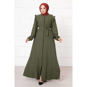 Abaya Nida kaki avec détail à volants élégants sur l'épaule Hijab décontracté au design simple pour femme pour la saison été hiver Tailles XS XXL - Product Image 2