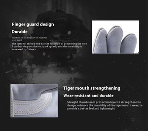 Gants de soudage en cuir fendu blanc de 14 pouces avec paume renforcée Gants résistants à la chaleur pour le soudage et le meulage des bâtons - Product Image 3