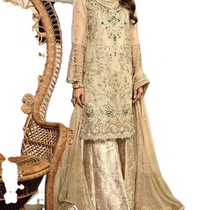 2022 verano boda alto vestido étnico indio paquistaní último bordado Gharara traje pesado Organza secuencia trabajo Salwar Kameez - Product Image 1