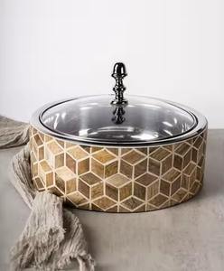 <b>Heavy</b> <b>Duty</b> Wooden Casserole Stainless Steel Inner Pot With Glass Lid For Serving Hot And Fresh Meals - Product Image 2