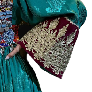 Robe de soirée pour femmes afghani Brodée de motifs floraux Bouton Naturel Manches Longues Style Bohème Vintage Mousseline de soie de luxe - Product Image 2