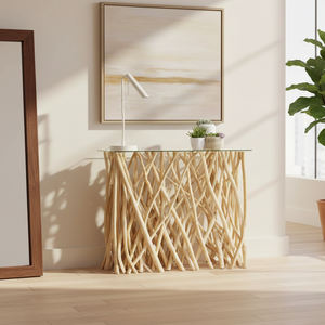Premium Durable Teak Branch Artistic <b>Glass</b> Top Living Room Villa Entryway <b>Console</b> <b>Table</b> Eco-Friendly Luxury Interior Decor - Product Image 5
