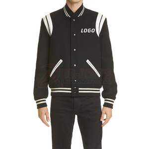 Ropa de calle Premium 90% lana 10% Poly logotipo bordado personalizado Negro hombres rayas Letterman College Bomber chaqueta de béisbol para hombres - Product Image 1