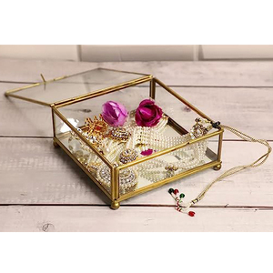 Boîte à bijoux moderne en métal et verre avec bordure dorée, finition personnalisée faite à la main, qualité supérieure, décoration d'intérieur - Product Image 5