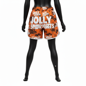 Shorts Deportivos para Mujer, 200 GSM, Nailon y Spandex, Color Naranja Brillante, Panel Lateral con Estampado Personalizado, Logotipo Impreso - Product Image 2