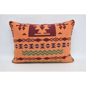Acogedora y elegante almohada de lana geométrica étnica naranja de 20x28 pulgadas tejida con acento estampado cuadrado Vintage para sofá o uso doméstico - Product Image 1