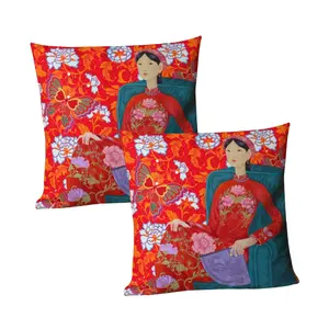 Decorative Pillow Red Ao Dai Asian Woman Latex Fine Embroidered For Home Decor Sofa Asian Style Custom Design Made In Vietnam