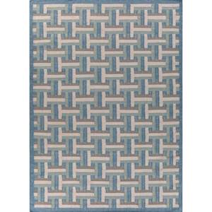Alfombra de Lana Tejida Plana con Diseño de Cuadros Azules, Alfombra Rectangular Geométrica Abstracta para Pasillo, ADWL-13225, Viscosa para el Hogar - Product Image 1