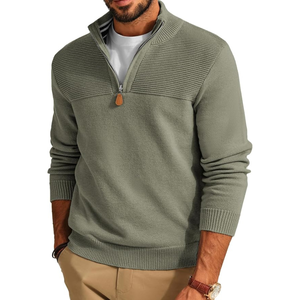 Suéter de Punto para Hombre, Casual, de Invierno, con Cierre de Cremallera de un Cuarto, Manga Larga, Color Sólido, Transpirable, Antiarrugas y Antiretráctil - Product Image 1