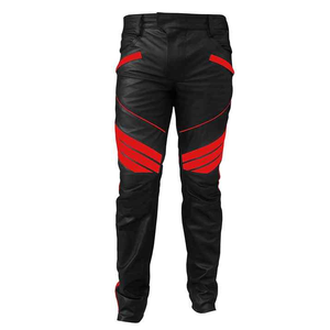 Pantalon en cuir noir et rouge personnalisé de haute qualité pour hommes pantalon en cuir d'hiver décontracté avec poche 2025 - Product Image 1