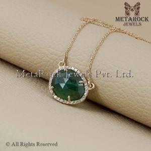 Collar de oro de 14k con piedras preciosas de Esmeralda Natural, joyería hecha a mano con diamantes incrustados, joyería al por mayor - Product Image 5