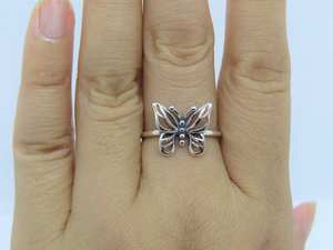 Fine Jewelry Rhodium Plated Zircon Cute Engagement Wedding Party Gift Thin Band Butterfly Ring <b>Solid</b> <b>Silver</b> 925 Women - Product Image 2