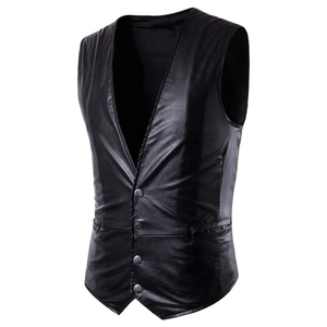 Chaleco de Cuero Genuino Vintage para Mujer, Impermeable, Tejido, para Invierno, Estilo Motociclista, Cuello en V, Ajustable, con Botones Laterales - Product Image 2