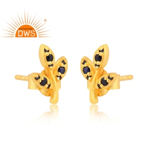 Meilleure vente de boucles d'oreilles en argent sterling plaqué or 18 carats avec pierres précieuses en saphir bleu naturel Demi Fine Jewelry pour femmes - Product Image 2