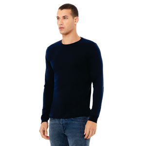 100% Airlume coton peigné à manches longues col rond T-Shirt marine confort ultime douceur Style classique en tissu tricoté formel - Product Image 2