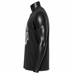 Camiseta sin mangas personalizada para hombre, top gráfico de algodón lavado, estilo gimnasio, ropa urbana, corte muscular, vintage, con efecto ácido. - Product Image 4