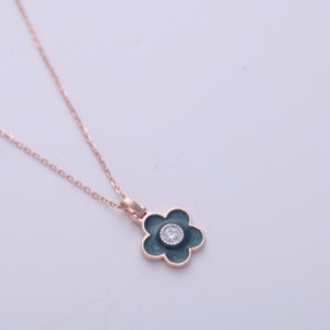 IGI Certified Lab Grown Diamond Floral Enamel Pendant in 9K <b>Rose</b> / Yellow & White Gold with Halo Setting Elegant Women Pendant - Product Image 3