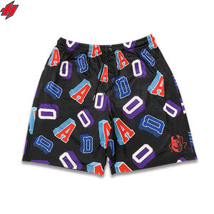 Custom Logo Breathable Polyester Mesh Basketball Shorts Men Black Bottom Trim Contrast Drawstring High Waist Summer Sport - Product Image 1