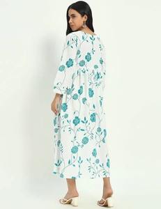 Vestido de algodón con estampado de bloque de mano indio, nueva moda, ropa de verano informal, estilo Floral dulce, cintura Natural PARA EL Día de San Valentín - Product Image 3