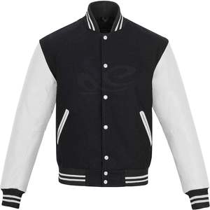 Chaqueta Universitaria Vintage de Diseño Personalizado, Chaqueta de Invierno para Hombre, Cuerpo de Lana Negra, Mangas de Cuero Vacuno Blanco, Transpirable - Product Image 1