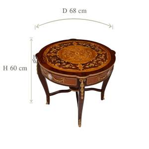 Mesa Auxiliar Redonda de Lujo con Marquetería Floral Incrustada y Detalles Ornamentales de Latón Dorado para Decoración Interior de Hogar Clásico - Product Image 4