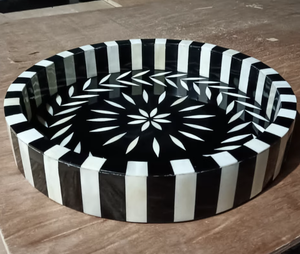 Plateau de service en incrustation d'os fait à la main avec design floral Plateau rectangulaire décoratif pour table basse Cuisine et décoration intérieure - Product Image 3